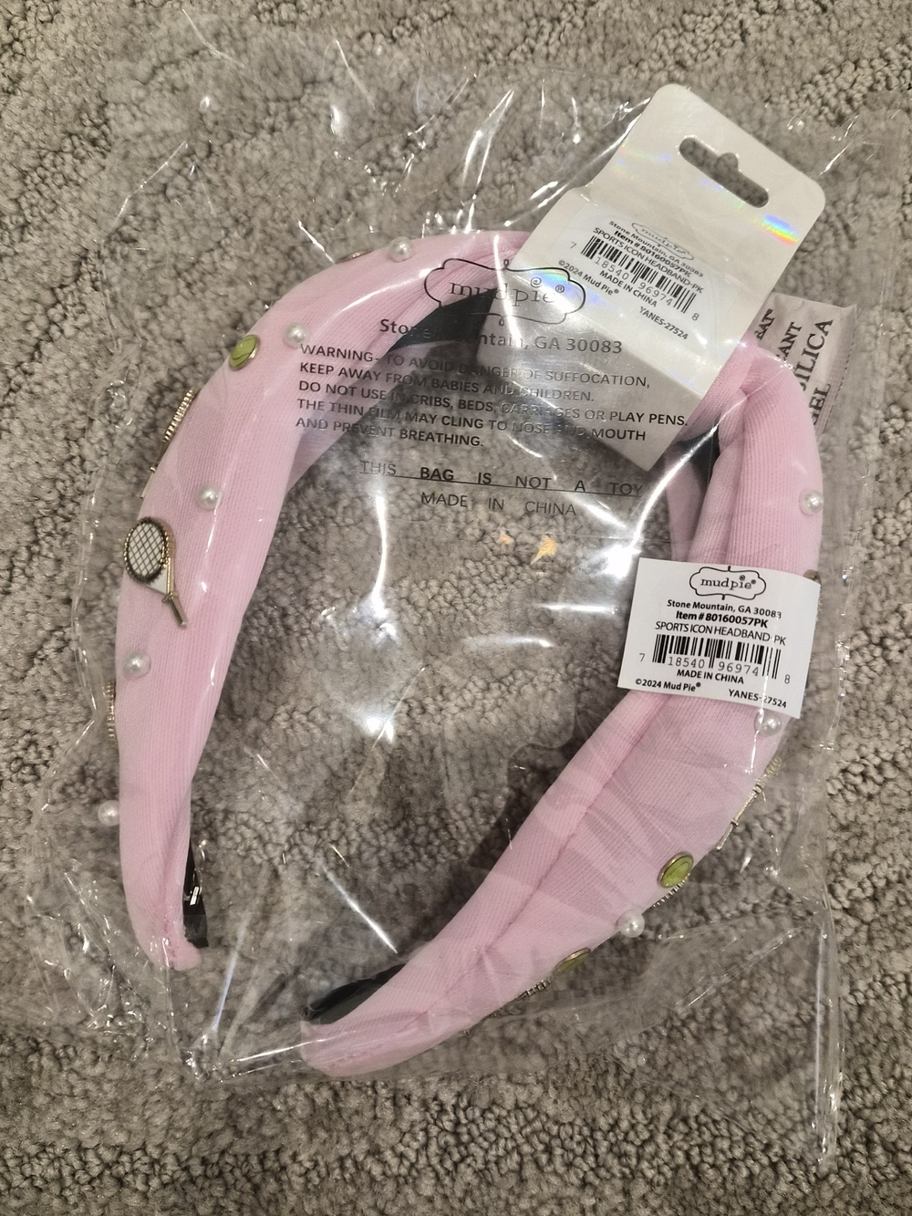 NWT- Pink Pearl & Tennis Charm Knotted Headband - Picture 2 of 5